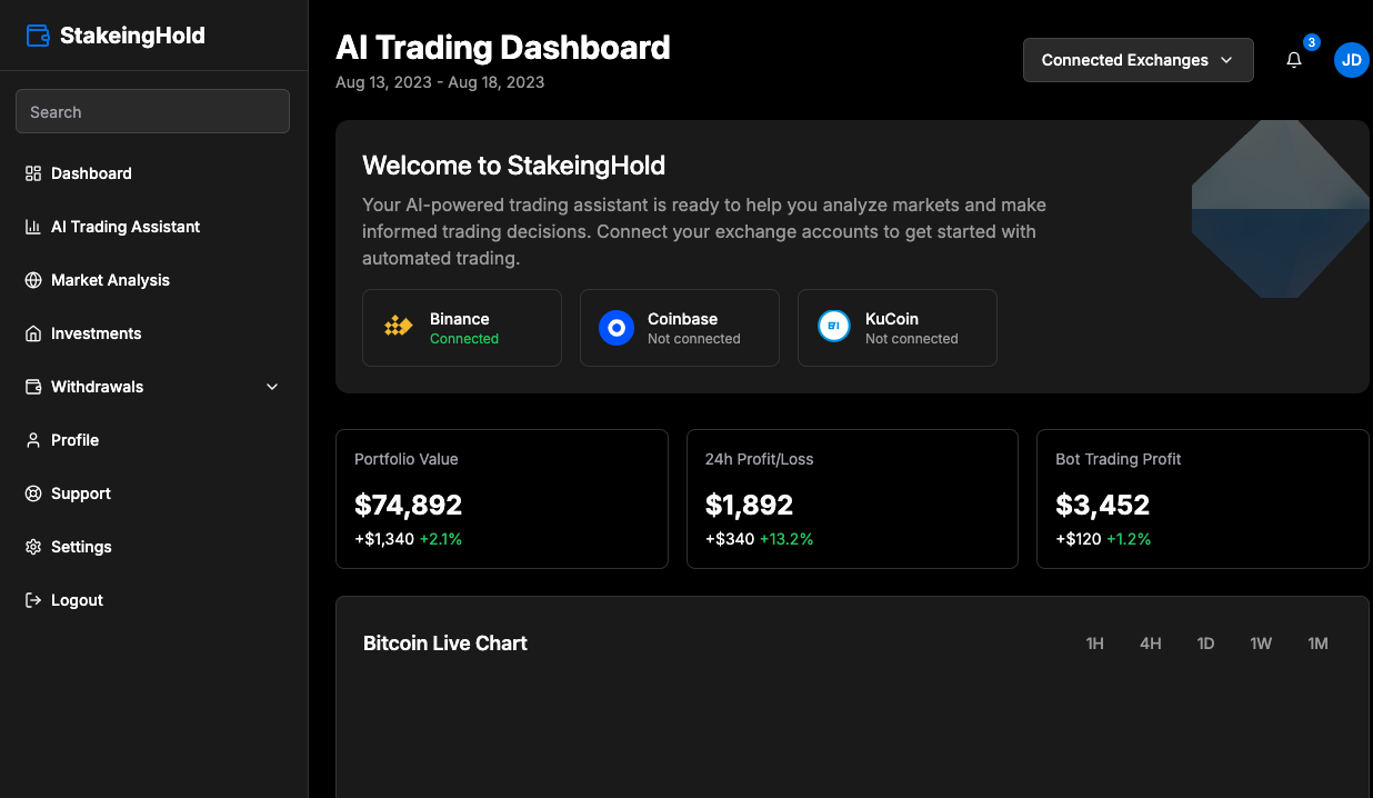 AI Trading Dashboard Interface